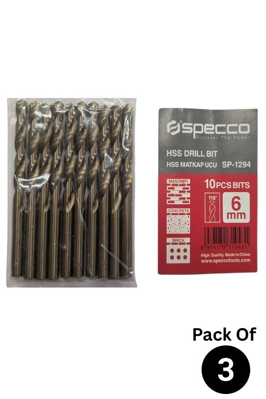 6mm 10Pcs HSS DRILL BIT SET Pack of 3