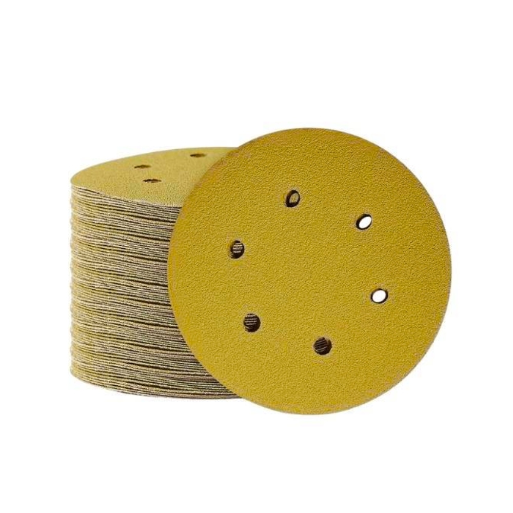 6 Inch 6 Holes 60 Grit Gold Sanding Velcro Disc Pack of 100