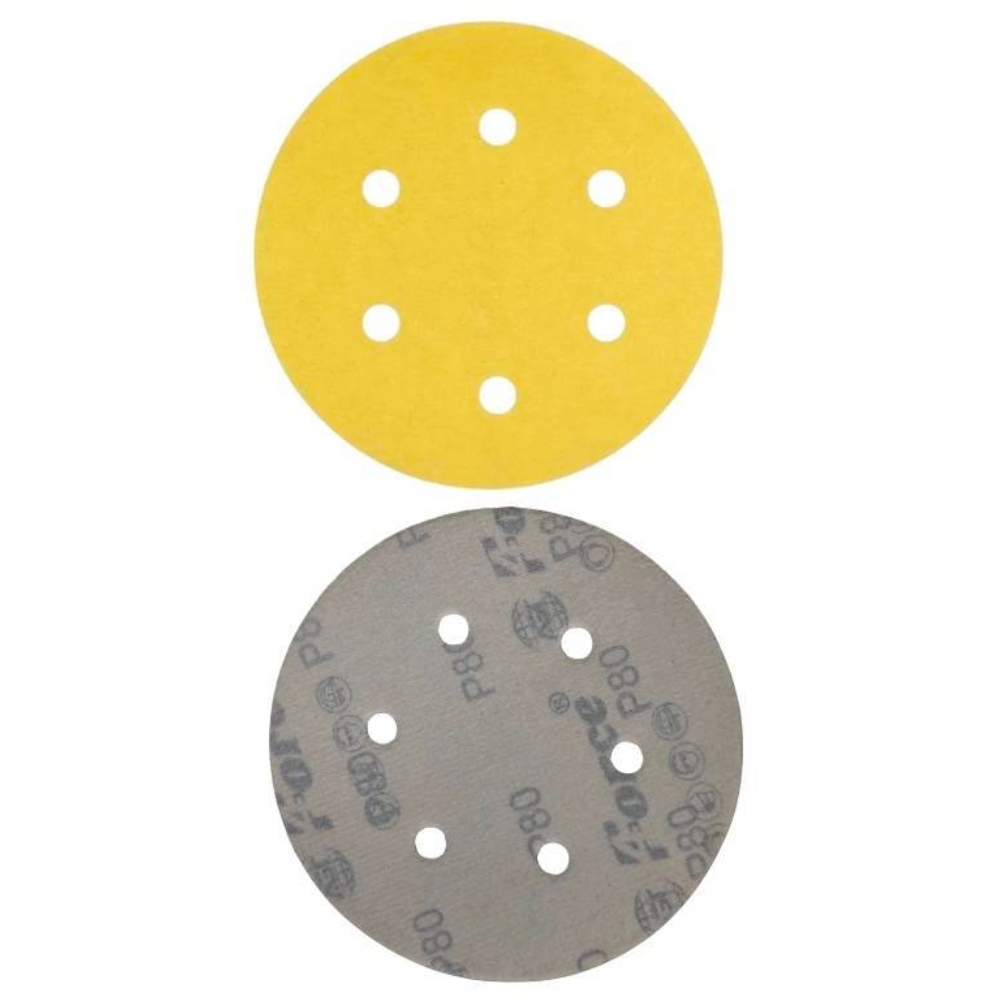 6 Inch 6 Holes 80 Grit Yellow Sanding Velcro Disc Pack of 100