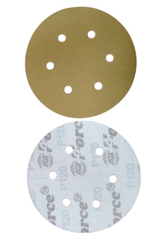 6 Inch 6 Holes 120 Grit Gold Sanding Velcro Disc Pack of 100