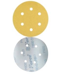 6 Inch 6 Holes 400 Grit Yellow Sanding Velcro Disc Pack of 100