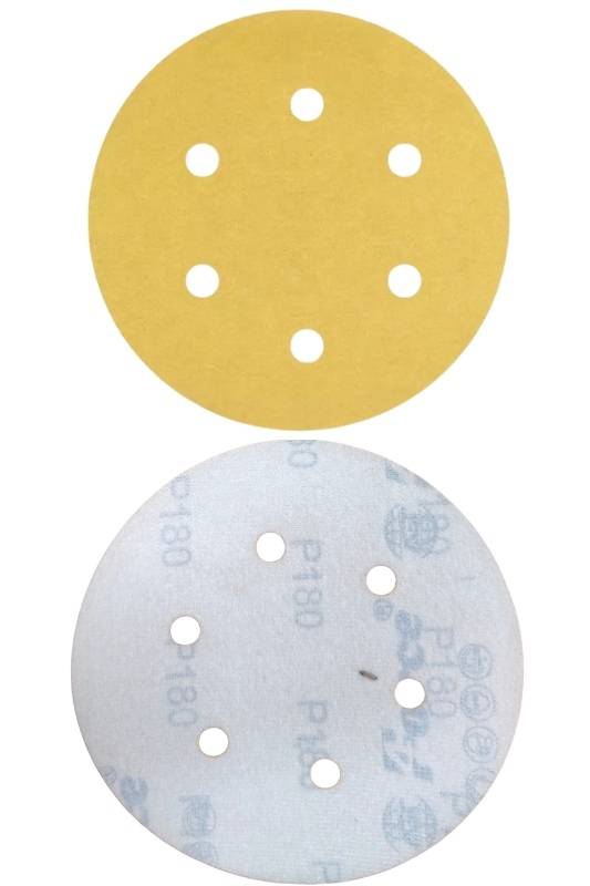 6 Inch 6 Holes 180 Grit Yellow Sanding Velcro Disc Pack of 100