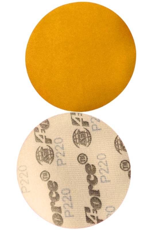 5 Inch No Holes Yellow 220 Grit Velcro Disc Pack of 100