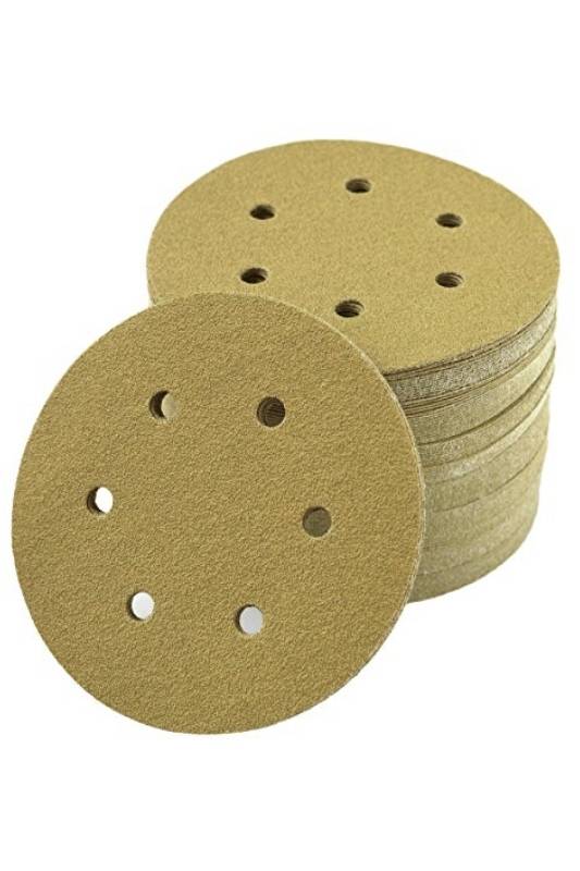 6 Inch 6 Holes 80 Grit Gold Sanding Velcro Disc Pack of 100