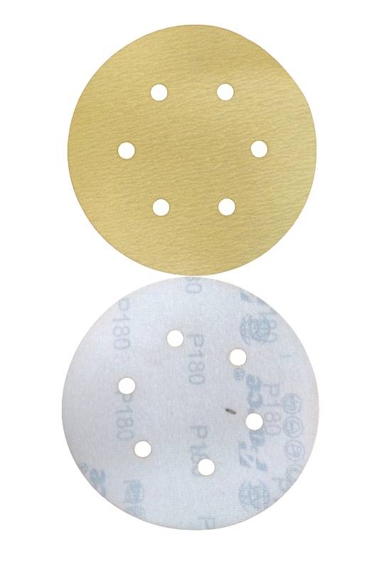 6 Inch 6 Holes 180 Grit Gold Sanding Velcro Disc Pack of 100