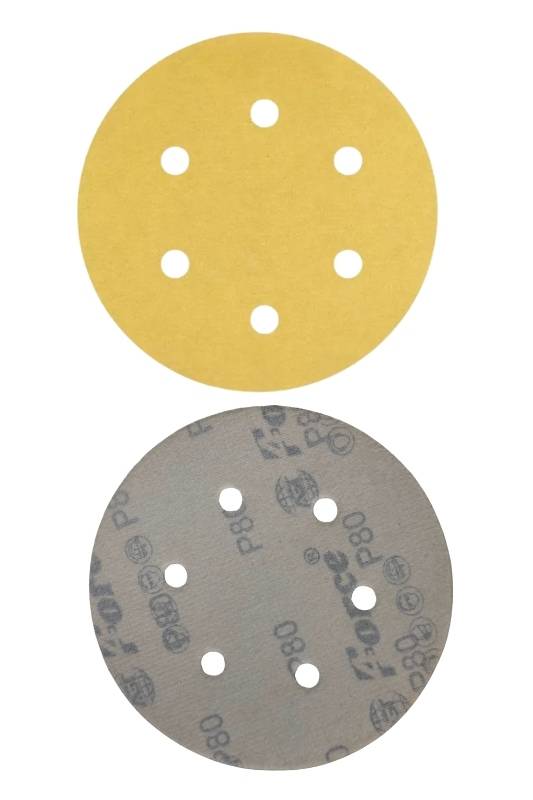 6 Inch 6 Holes 80 Grit Yellow Sanding Velcro Disc Pack of 100
