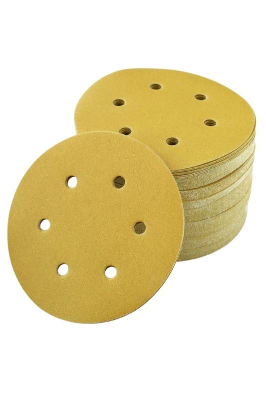 6 Inch 6 Holes 180 Grit Gold Sanding Velcro Disc Pack of 100
