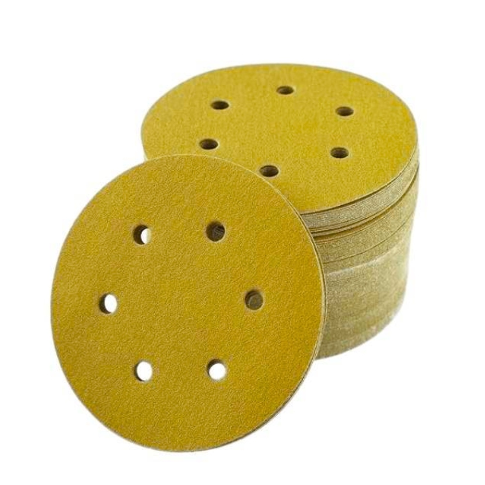 6 Inch 6 Holes 120 Grit Gold Sanding Velcro Disc Pack of 100