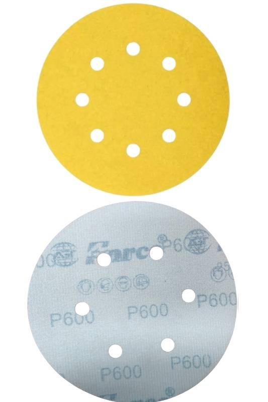 6 Inch 6 Holes 600 Grit Yellow Sanding Velcro Disc Pack of 100