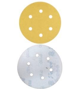 6 Inch 6 Holes 180 Grit Yellow Sanding Velcro Disc Pack of 100