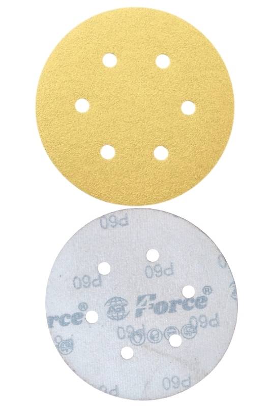 6 Inch 6 Holes 60 Grit Yellow Sanding Velcro Disc Pack of 100