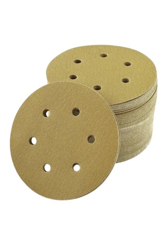 6 Inch 6 Holes 120 Grit Gold Sanding Velcro Disc Pack of 100