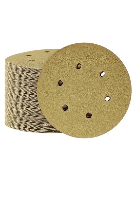 6 Inch 6 Holes 60 Grit Gold Sanding Velcro Disc Pack of 100