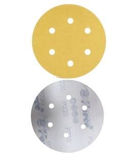 6 Inch 6 Holes 220 Grit Yellow Sanding Velcro Disc Pack of 100