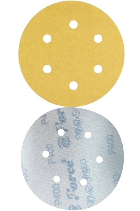 6 Inch 6 Holes 400 Grit Yellow Sanding Velcro Disc Pack of 100