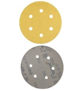 6 Inch 6 Holes 80 Grit Yellow Sanding Velcro Disc Pack of 100