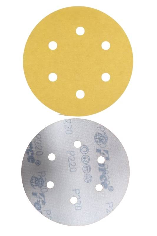 6 Inch 6 Holes 220 Grit Yellow Sanding Velcro Disc Pack of 100