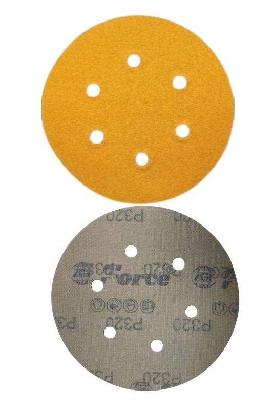 6 Inch 6 Holes 320 Grit Yellow Sanding Velcro Disc Pack of 100