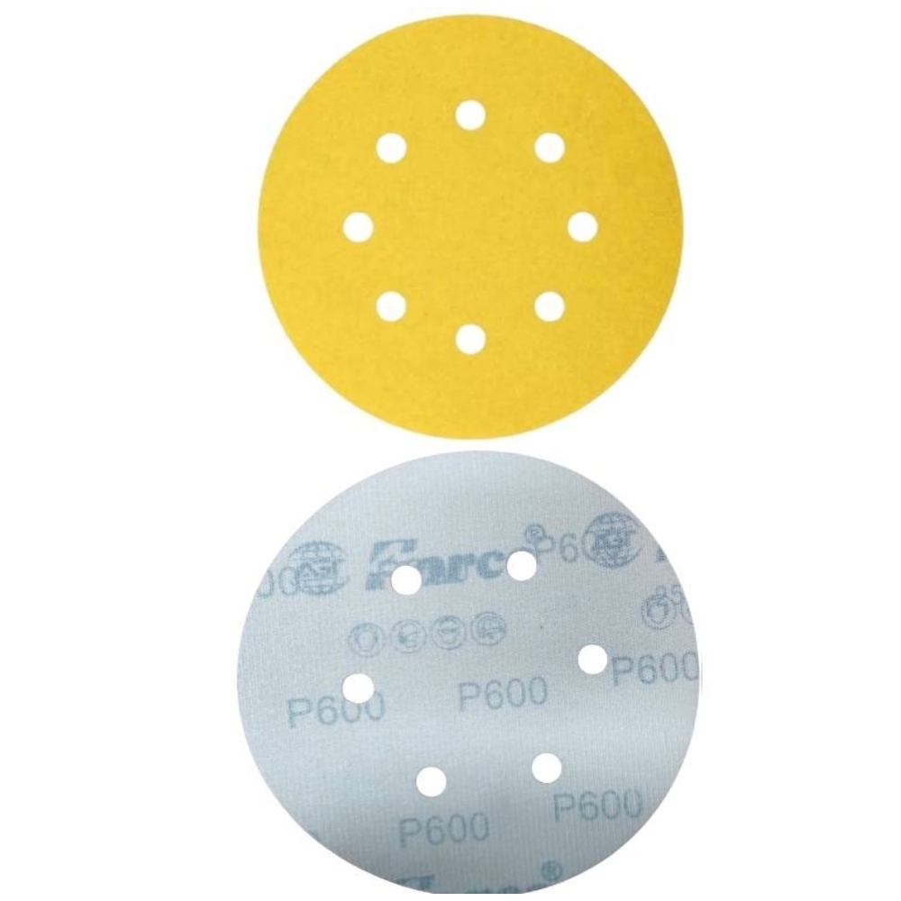 6 Inch 6 Holes 600 Grit Yellow Sanding Velcro Disc Pack of 100
