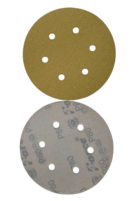 6 Inch 6 Holes 80 Grit Gold Sanding Velcro Disc Pack of 100