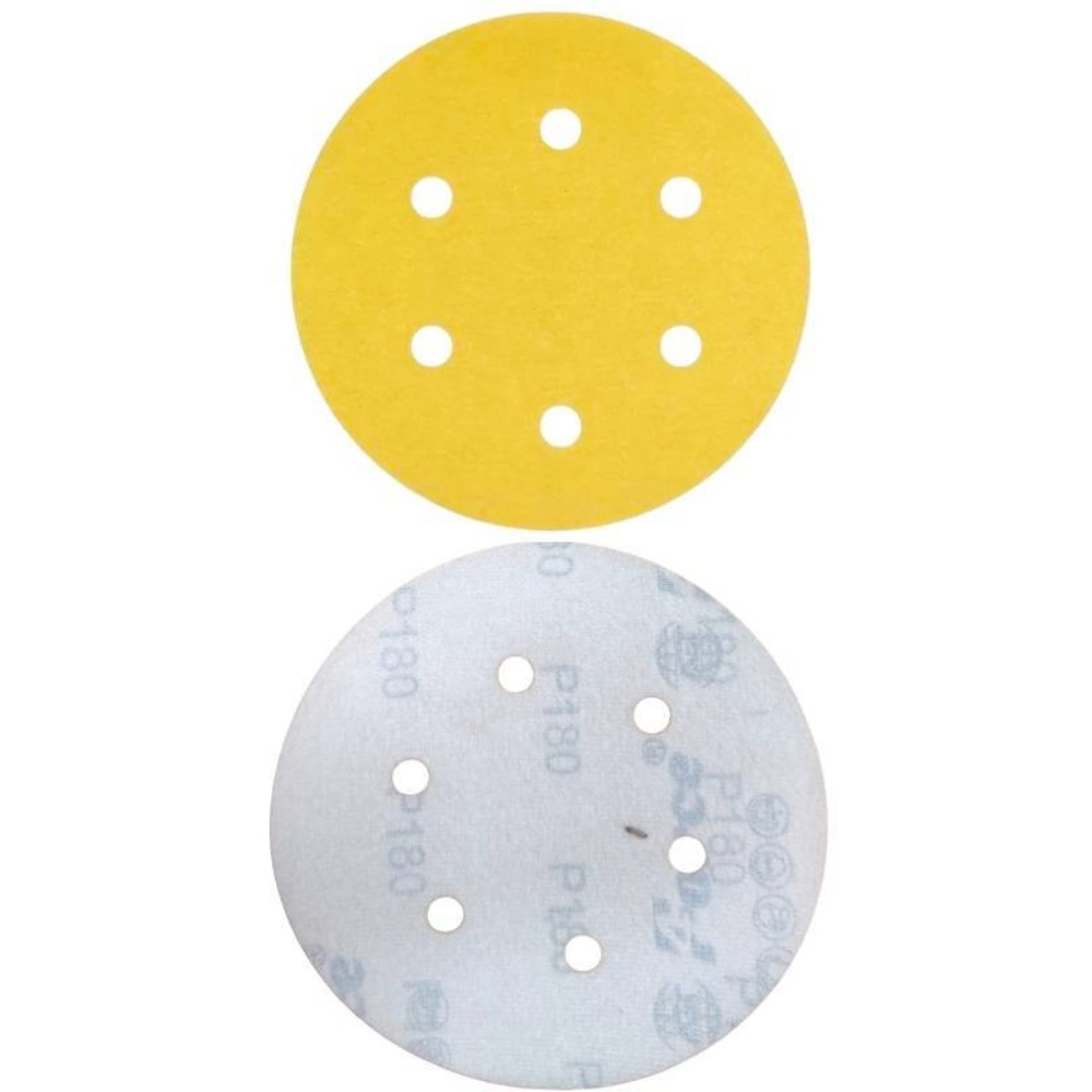 6 Inch 6 Holes 180 Grit Yellow Sanding Velcro Disc Pack of 100