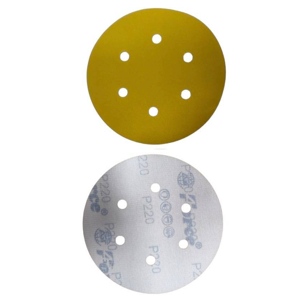220 Grit Gold Sanding Velcro Disc 6 Inch 6 Holes Pack of 100