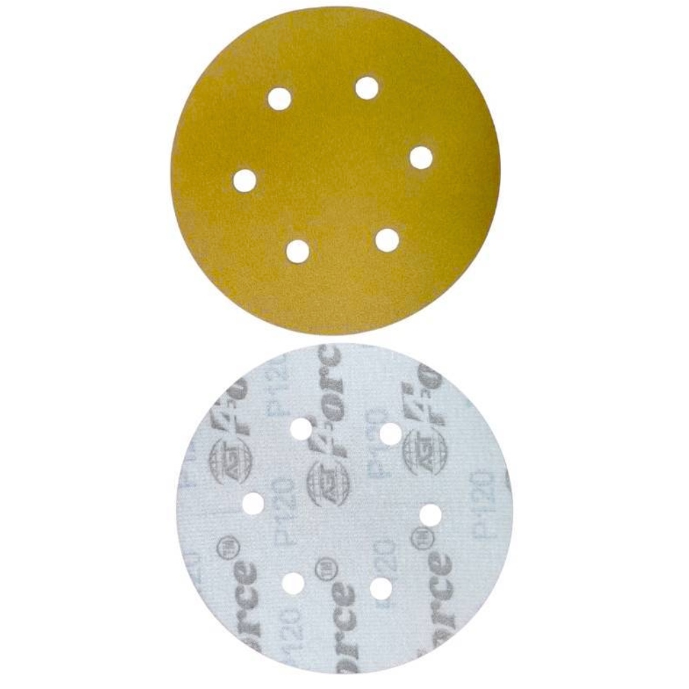 AGT Force 6 Inch 6 Holes 120 Grit Gold Sanding Velcro Disc Pack of 100