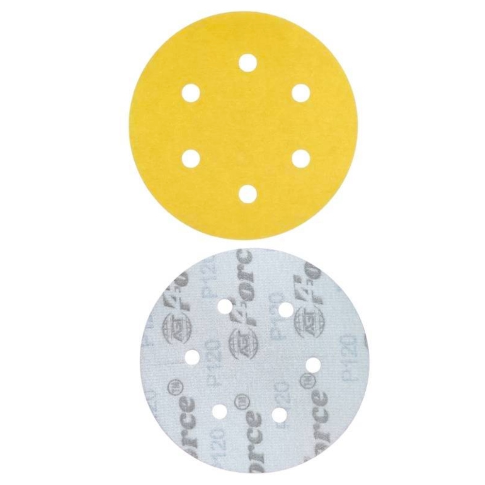 AGT Force 6 Inch 6 Holes 120 Grit Yellow Sanding Velcro Disc Pack of 100