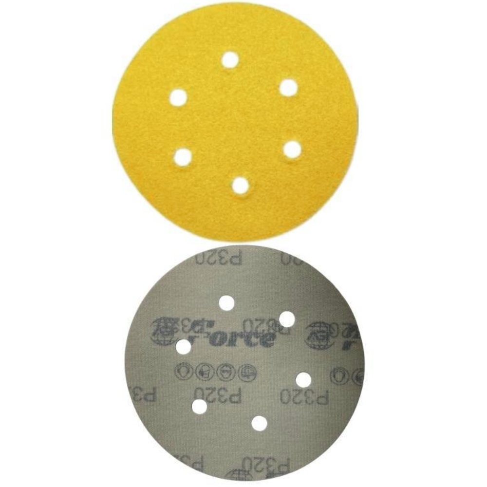 AGT Force 6 Inch 6 Holes 320 Grit Yellow Sanding Velcro Disc Pack of 100