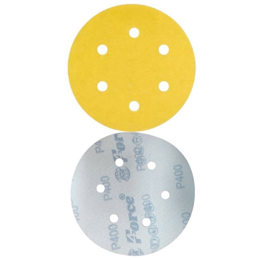 AGT Force 6 Inch 6 Holes 400 Grit Yellow Sanding Velcro Disc Pack of 100