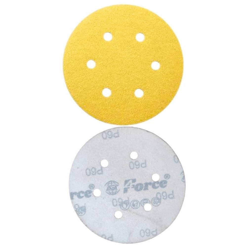 AGT Force 6 Inch 6 Holes 60 Grit Yellow Sanding Velcro Disc Pack of 100