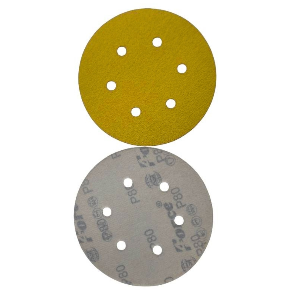 AGT Force 6 Inch 6 Holes 80 Grit Gold Sanding Velcro Disc Pack of 100