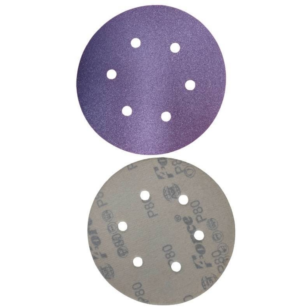 AGT Force 6 Inch 6 Holes Ceramic Purple Film Velcro Disc 80 Grit Pack of 100